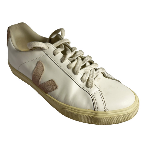 Veja Esplar Women’s Leather Sneakers Size 7 EU 38 White Suede Logo Clean Casual - Picture 2 of 9